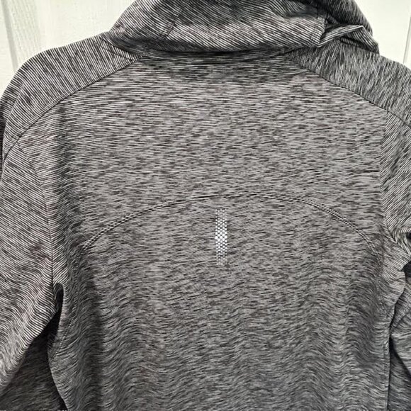 Athleta Techie Sweat Hoodie Pullover Sz L Heathered Black Cowl Neck Athleisure - Picture 7 of 12